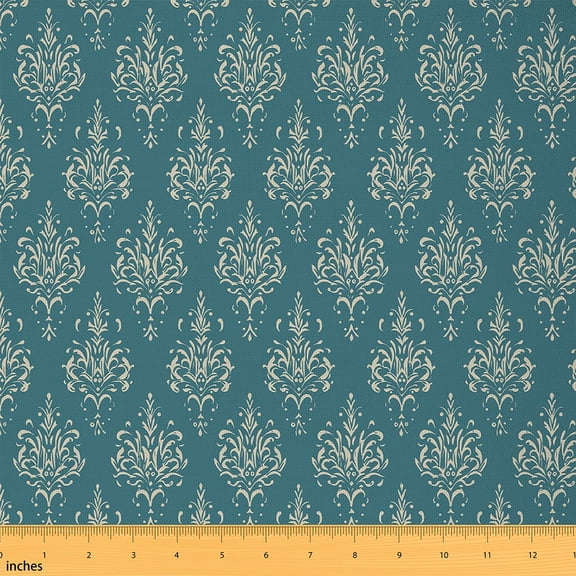 Feelyou Damask Floral Teens Fabric by the Yard 2 Yards, Hippie Tribal Home Decor Fabric by the Yard, Turquoise Mandala Boho Sewing Fabric, Super Cozy Room Decor