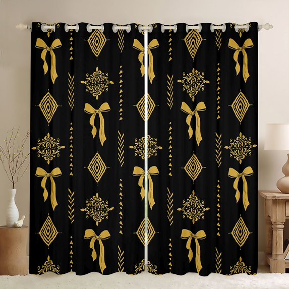 Feelyou Damask Flower Curtains Pack of 2 (42x84 Each), Yellow Bowknot Curtains Blackout