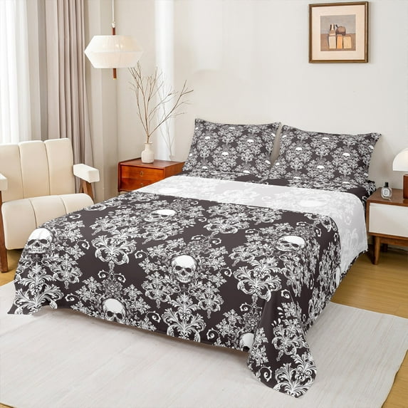 Feelyou Damask Flower Print Full Size Sheets, Bohemian Paisley Bed Sheets, Mid Century Fashion Sheet Sets, Super Cozy Room Decor, 4 Pieces