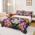 thumbnail image 1 of Feelyou Damask Skeleton Twin Sheet Sets, Pink Flower Floral Twin Fitted Sheet, Happy Halloween Flat Sheet, Luxury Bedroom Decor,3 Pieces, 1 of 7