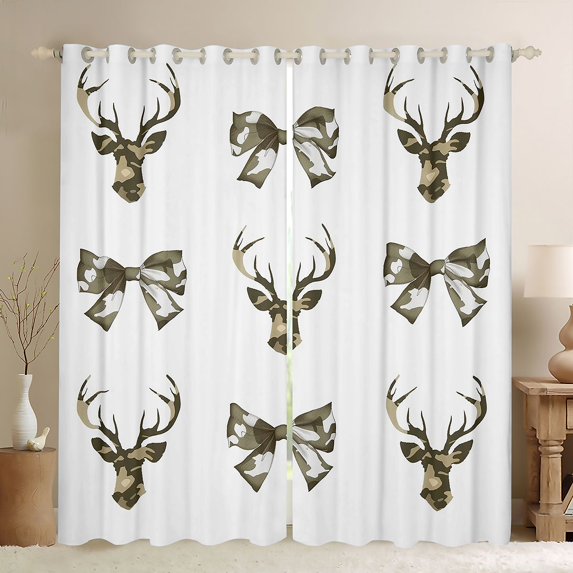 Feelyou Deer Moose Black Out Curtains, Bowknot Ribbon Curtains Pack of 2 (42x63 Each)