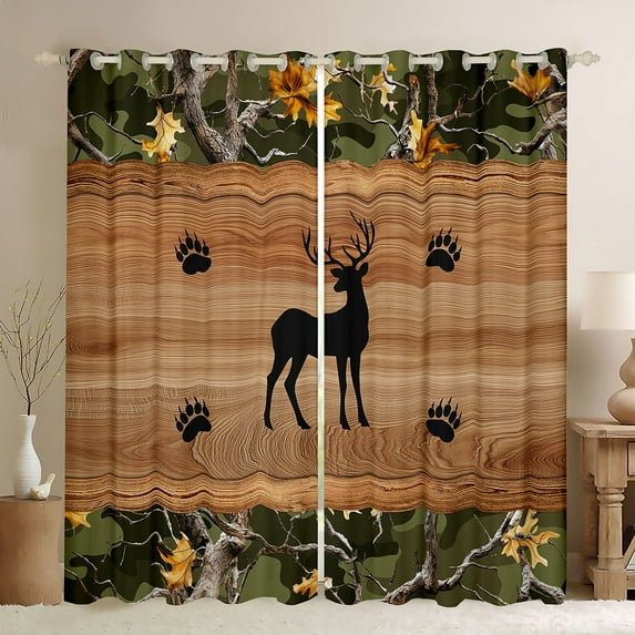 Feelyou Deer Moose Blackout Curtains Set of 2 (52x84 Each), Vintage Camo Window Curtains