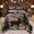 thumbnail image 1 of Feelyou Deer Moose Queen Comforter Set, Brown Wooden Cabin Bedding Comforter Set, 3pcs, 1 of 8