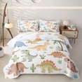 thumbnail image 1 of Feelyou Desert Tropical Cartoon Dinosaur Twin Quilt Set for Boys Girls, Cute Volcano Palm Tree Twin Coverlet Set, Green, 2 Pieces, 1 of 7