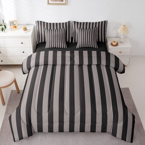 Feelyou 7-Piece Dimgray Striped King Comforter Set, Kids Abstract Ombre