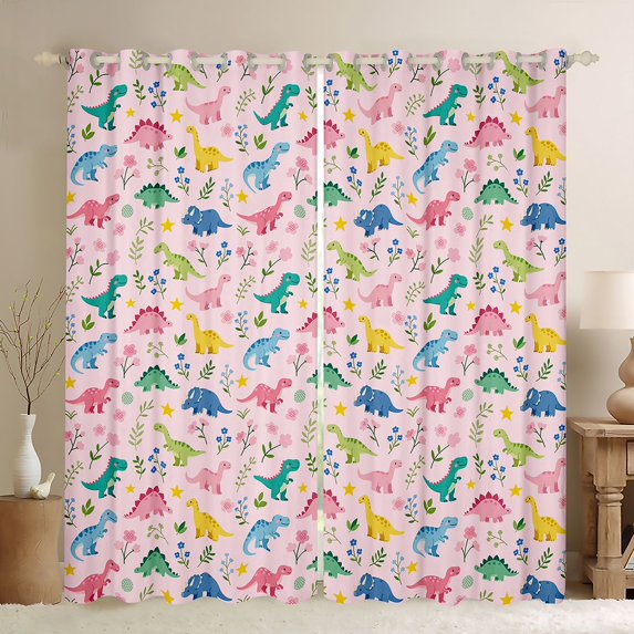 Feelyou Dino Animal Curtains Pack of 2 (42x84 Each), Flower Tree Plant Curtains Blackout