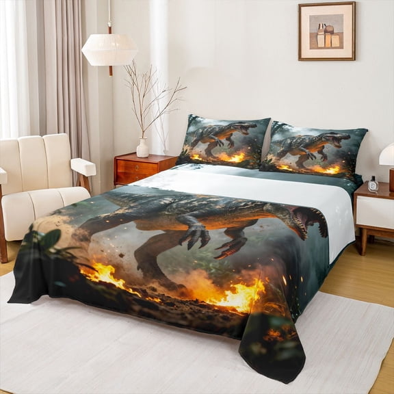 Feelyou Dinosaur Animal Queen Sheet Sets, Teens Kids Boys Girls Bed Set, 4 Pieces