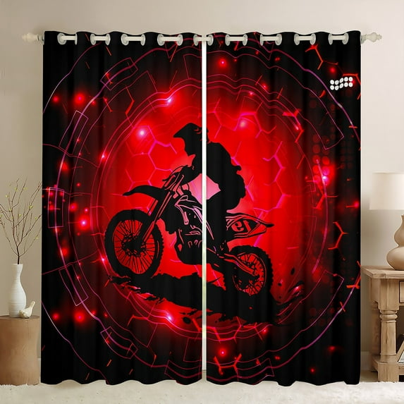 Feelyou Dirt Bike Sport Black Out Curtains for Kids, Neon Red Abstract Curtains Pack of 2 (42x63 Each), Modern Motorcycle Lover Bedroom Curtains, Black Out Curtains Decor