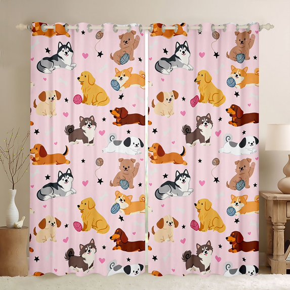 Feelyou Dog Pug Curtains Pack of 2 (42x84 Each), Kawaii Dachshund Curtains Blackout