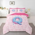 thumbnail image 1 of Feelyou Donut Initial Q Full Size Comforter Sets, Princess Pink Bowknot Bedding Sets, 3pcs, 1 of 8