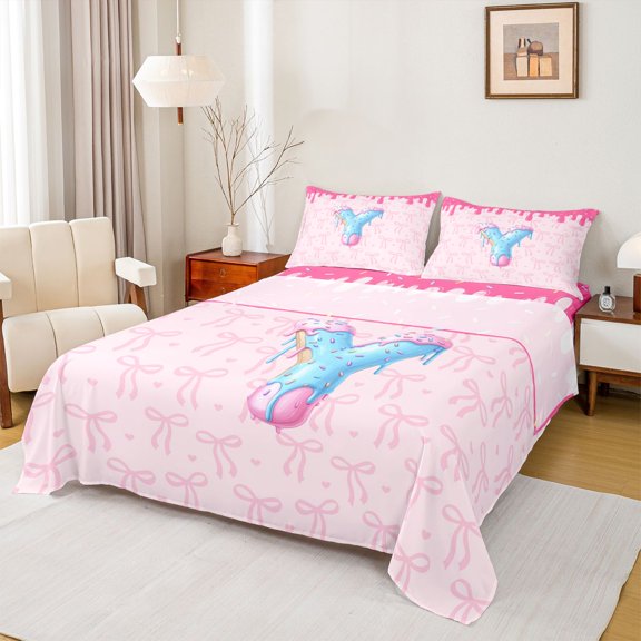 Feelyou Donut Initial Y Teens Twin Sheet Sets, Princess Pink Bowknot Bedding, 3pcs