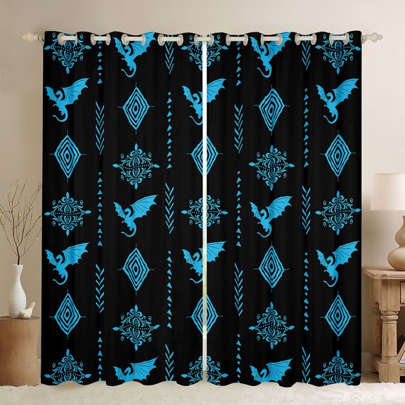Feelyou Dragon Animal Black Out Curtains, Boho Aztec Curtains Pack of 2 (42x63 Each)