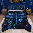 thumbnail image 1 of Feelyou Dragonfly Animal Full Size Comforter Sets, Blue Groovy Flower Bedding Sets, 3pcs, 1 of 8