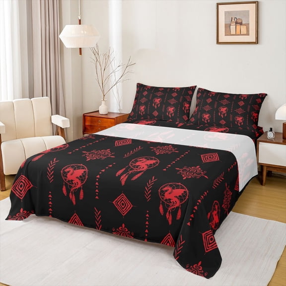 Feelyou Dreamcatcher Dragon Bed Sheets, Boho Western Aztec King Sheets, 4 Pieces