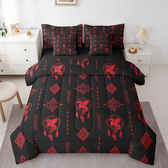 Feelyou Dreamcatcher Dragon Comforter Set 7pcs, Boho Western Aztec Queen Bedding Sets