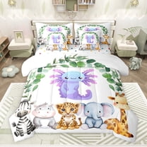 Feelyou Dreamy Axolotl Animal Twin Bedding Sets 7-Piece, Cartoon Cheetah Elephant Zebra Lover Bedding Comforter Set, Teens Kids Boys Girls Reversible Sheet Sets, Ultra Soft Bedroom Decor