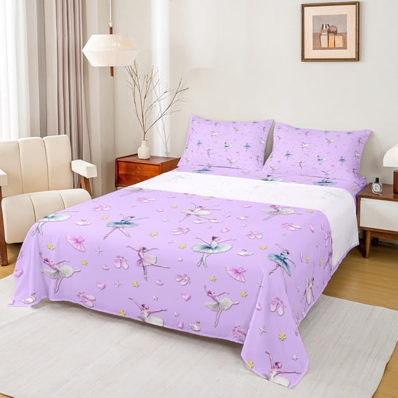 Feelyou Dreamy Ballet Princess Queen Sheet Sets, Cute Cartoon Stars Flower Flat Sheet, Teens Girls Women Queen Fitted Sheet, Lightweight Room Decor, 4 Pieces