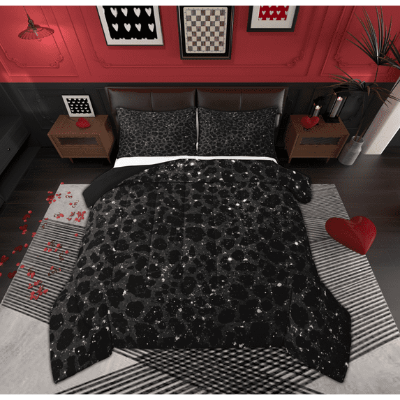 Feelyou Dreamy Black Fashion Bedding Comforter Set, Cheetah Leopard Print Twin Comforter Sets, Princess Style Reversible Bedding Set, Microfiber Bedroom Decor, 2pcs