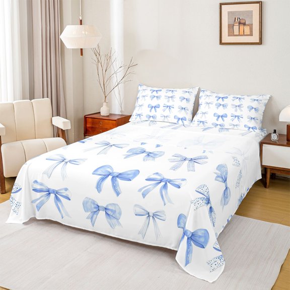 Feelyou Dreamy Blue Bow-tie Twin Sheet Sets, Teens Kids Boys Girls Bedding, 3-Piece