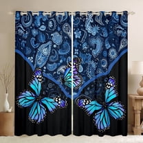 Feelyou Dreamy Blue Butterfly Black Out Curtains, Western Bohemian Paisley Curtains Pack of 2 (42x63 Each), Vintage Damask Flower Bedroom Curtains, Blackout Curtains Home Decor