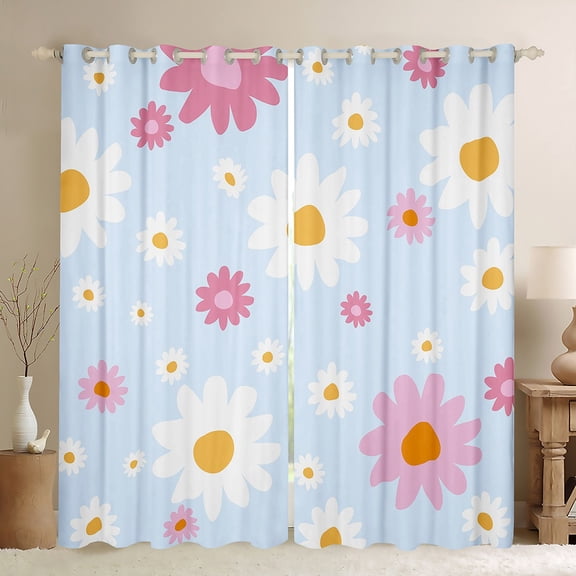 Feelyou Dreamy Blue Floral Curtains Pack of 2 (42x84 Each), Kawaii Daisy Groovy Flower Curtains Blackout, Dreamy Princess Style Bedroom Curtains, Window Curtains Decor