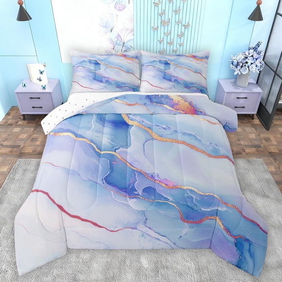 Feelyou Dreamy Blue Marbling Queen Comforter Set, Modern Fashion Art Bedding Sets, Teens Adult Men Women Reversible Bedding Comforter Set, Breathable Home Decor, 3-Piece