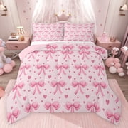 Feelyou Dreamy Bow-tie Kids Bedding Comforter Set, Kawaii Pink Love Heart Twin Comforter Sets, Fairy Tale Princess Reversible Bedding Set, Luxury Bedroom Decor, 2 Pieces