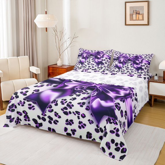 Feelyou Dreamy Bowknot Teen Twin Sheet Sets, Leopard Print Wildlife Bedding, 3-Piece