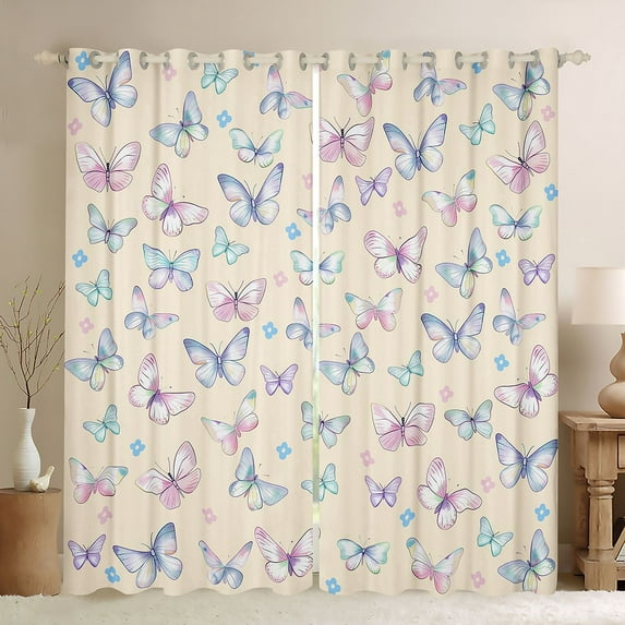 Feelyou Dreamy Butterfly Child Black Out Curtains, Kawaii Cartoon Animal Curtains Pack of 2 (42x63 Each), Blossoms Flower Floral Bedroom Curtains, Curtains and Drapes Decor