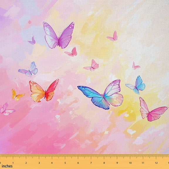 Feelyou Dreamy Butterfly Kids Fabric by the Yard 2 Yards, Oil Printing Artwork Home Decor Fabric by the Yard, Cartoon Animal Theme Sewing Fabric, Breathable Home Decor