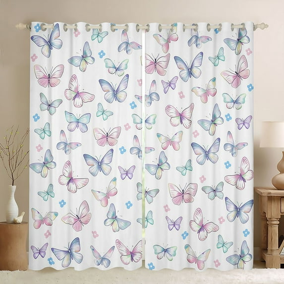 Feelyou Dreamy Butterfly Teens Blackout Curtains Set of 2 (52x84 Each), Kawaii Cartoon Animal Window Curtains, Cute Flower Floral Curtains and Drapes, Living Room Curtains Decor