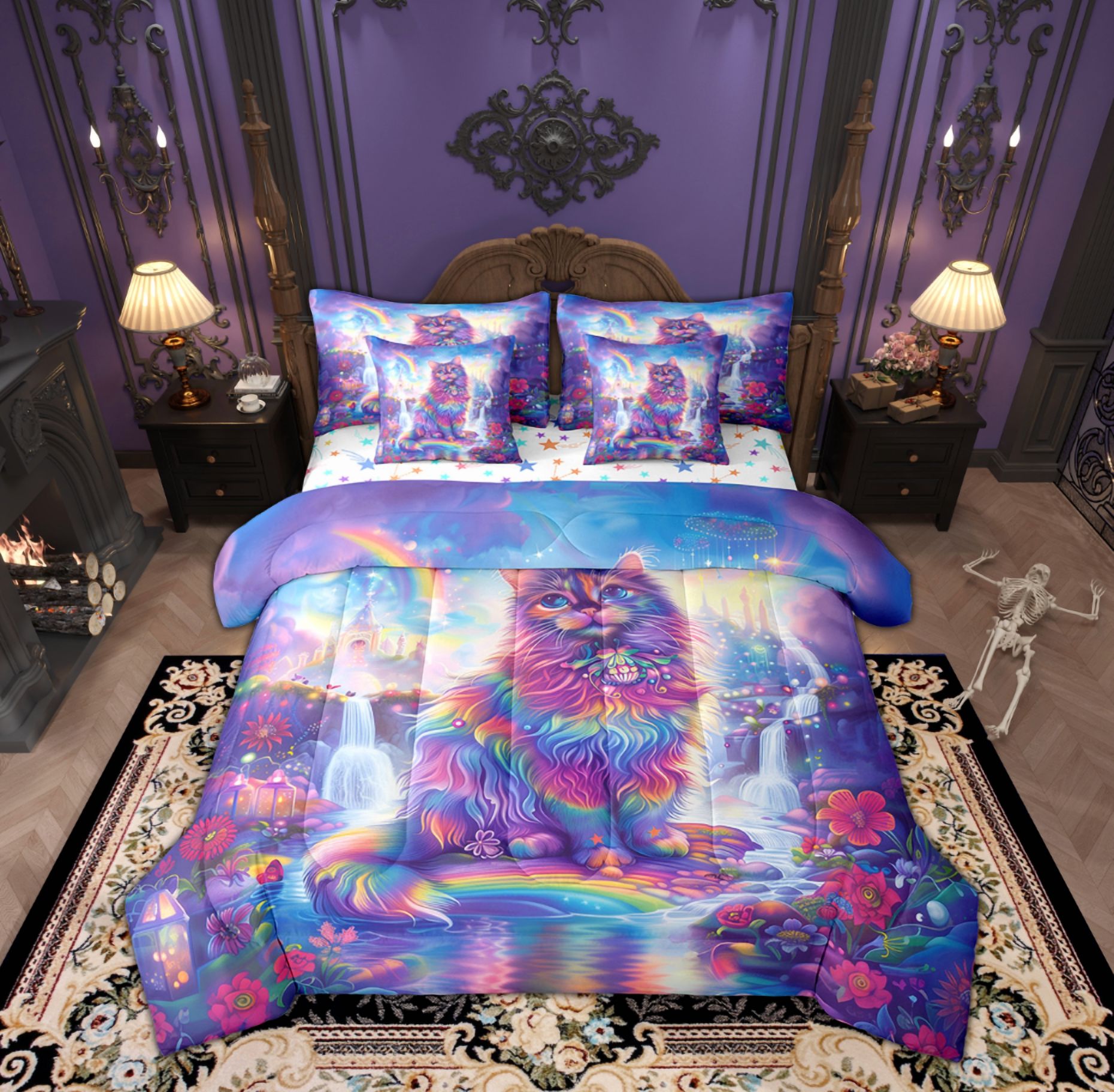 Reversible Sheets Feelyou Dreamy Cat Animal Twin Bedding Sets 7-Piece for Teen, Princess ...