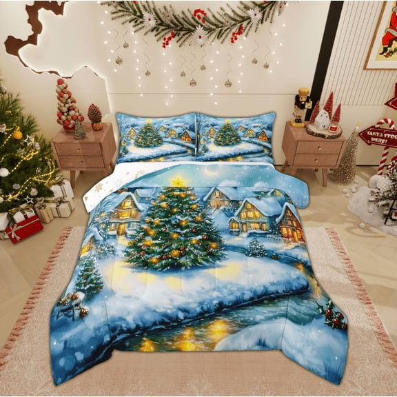 Feelyou Dreamy Christmas Tree 01, Winter Festival Twin Comforter Sets, Happy New Year Reversible Bedding Set, Microfiber Bedroom Decor,2 Pieces