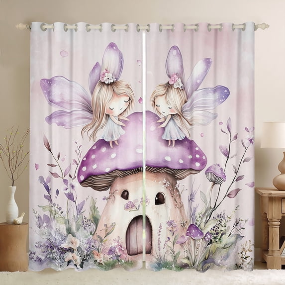 Feelyou Dreamy Elf Fairy Black Out Curtains for Girls, Kawaii Magic Princess Curtains Pack of 2 (42x63 Each), Flower Mushroom Cabin Bedroom Curtains, Blackout Curtains Room Decor