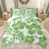 Feelyou Dreamy Green Flower Bedding Comforter Set for Kids, Cherry Blossoms Floral Twin Comforter Sets, Palm Leaf Plant Reversible Bedding Set, Ultra Soft Bedroom Decor, 2 Pieces