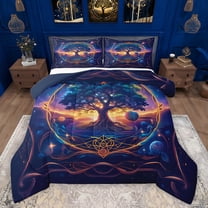 Feelyou Dreamy Life Tree Bedding Comforter Set, Outer Space Planet Twin Comforter Sets, Western Bohemian Theme Reversible Bedding Set, Lightweight Room Decor, 2 Pieces