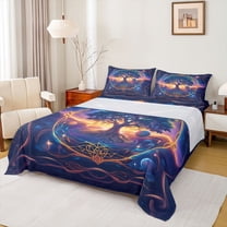 Feelyou Dreamy Life Tree Twin Sheet Sets, Outer Space Planet Twin Fitted Sheet, Western Bohemian Theme Flat Sheet, Lightweight Room Decor, 3 Pieces