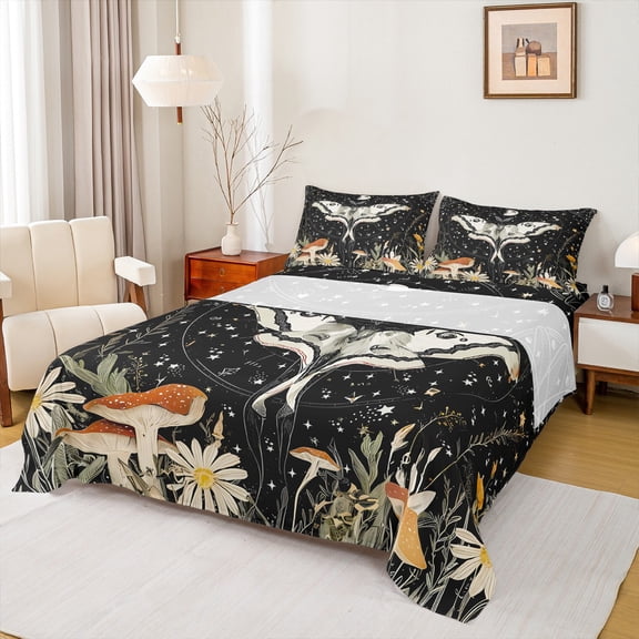 Feelyou Dreamy Moth Butterfly Bed Sheets, Mushroom Groovy Flower King Sheets, Mystic Constellation Sheet Set, Ultra Soft Bedroom Decor, 4-Piece