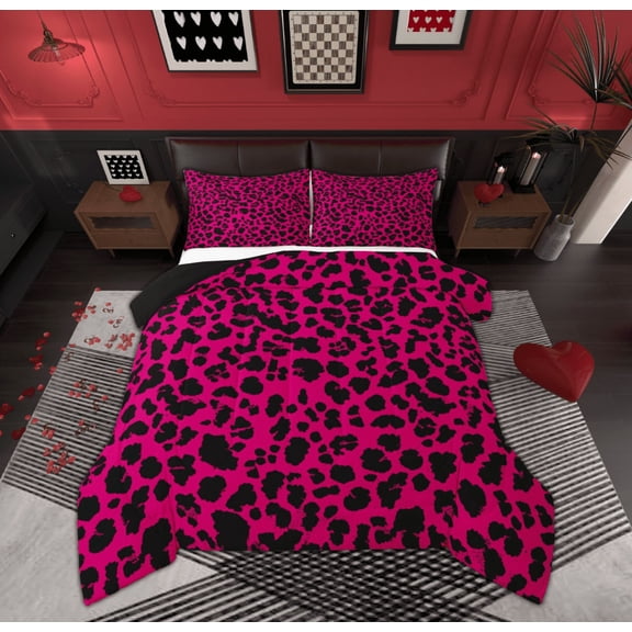 Feelyou Dreamy Pink Fashion Bedding Comforter Set, Cheetah Leopard Print Twin Comforter Sets, Princess Style Reversible Bedding Set, Luxury Bedroom Decor, 2pcs