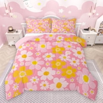 Feelyou Dreamy Pink Floral Bedding Comforter Set, Kawaii Cartoon Twin Comforter Sets, Cherry Blossoms Flower Reversible Bedding Set, Lightweight Room Decor, 2 Pieces