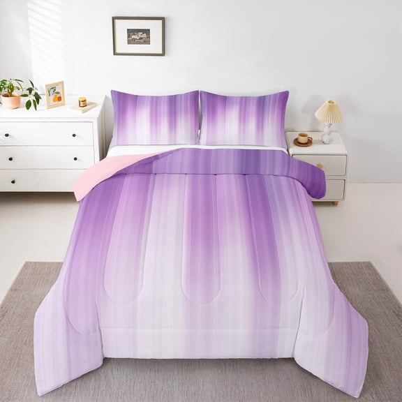 Feelyou Dreamy Plum Stripes Queen Comforter Set, Abstract Geometric Bedding Sets, Teens Girls Boys Kids Reversible Bedding Comforter Set, Breathable Home Decor, 3-Piece