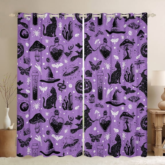 Feelyou Dreamy Pumpkin Mushroom Curtains Pack of 2 (42x84 Each), Magic Cartoon Witch Curtains Blackout, Happy Halloween Bedroom Curtains, Curtains and Drapes Home Decor