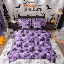 Feelyou Dreamy Pumpkin Mushroom Twin Bedding Sets 7-Piece, Magic Cartoon Witch Bedding Comforter Set, Happy Halloween Reversible Sheet Sets, Ultra Soft Home Decor