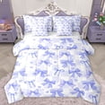 thumbnail image 1 of Feelyou Dreamy Purple Ribbon Bedding Comforter Set 7 Pieces, Kawaii Square Plaid Full Bedding Set, Cute Princess Style Reversible Fitted Sheet Flat Sheet, Super Cozy Room Decor, 1 of 7