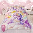 thumbnail image 1 of Feelyou Dreamy Purple Unicorn Bedding Comforter Set for Kids, Cartoon Love Heart Flower Twin Comforter Sets, Kawaii Anime Animal Reversible Bedding Set, Ultra Soft Bedroom Decor, 2 Pieces, 1 of 9