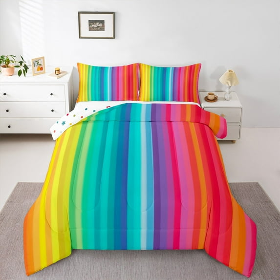 Feelyou Dreamy Rainbow Abstract Bedding Comforter Set, Dreamy Stripes Geometric Twin Comforter Sets, Teens Boys Girls Kids Reversible Bedding Set, Ultra Soft Home Decor, 2pcs