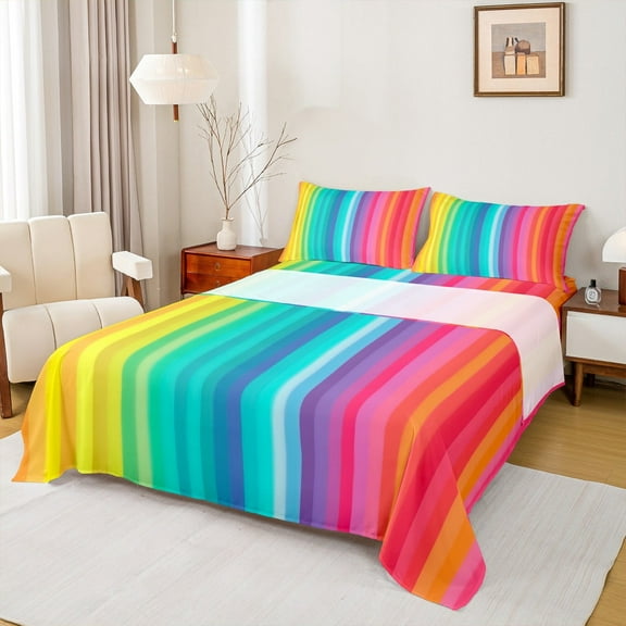 Feelyou Dreamy Rainbow Abstract Full Size Sheets, Dreamy Stripes Geometric Bed Sheets, Teens Boys Girls Kids Sheet Sets, Ultra Soft Home Decor, 4pcs