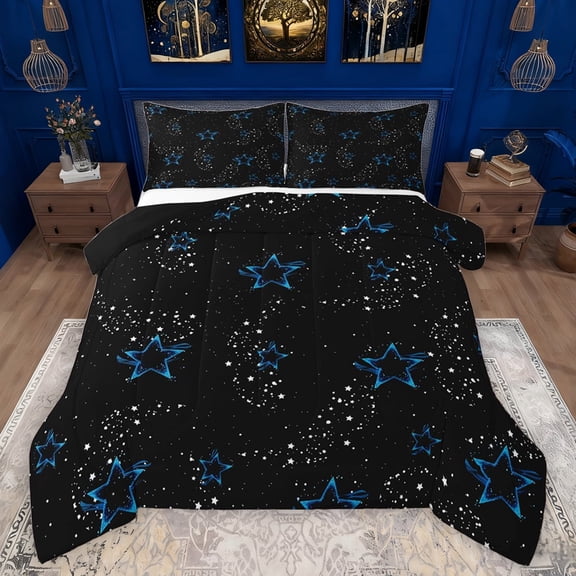 Feelyou Dreamy Stars Galaxy Full Size Comforter Sets for Kids, Glitter Constellation Bedding Comforter Set, Mystic Starry Sky Reversible Bedding Sets, Ultra Soft Bedroom Decor, 3-Piece