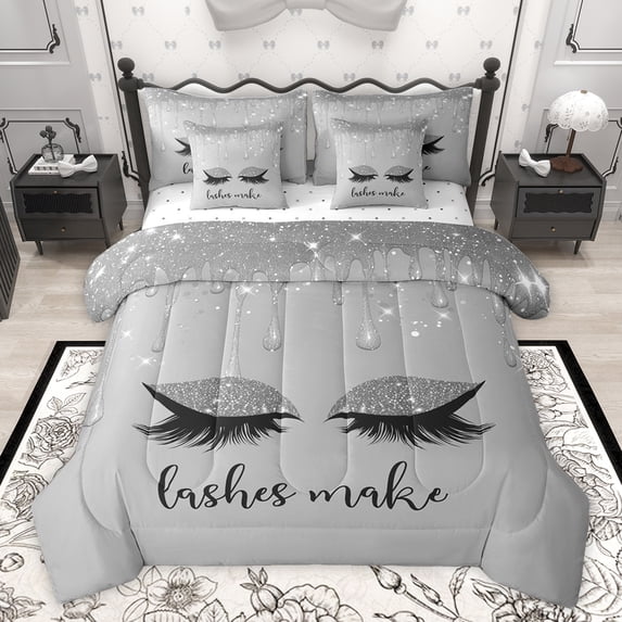 Feelyou Dreamy Unicorn Bedding Comforter Set 7 Pieces for Kids, Eyelash Makeup Full Bedding Set, Girly Princess Style Fitted Sheet Flat Sheet, Breathable Home Decor