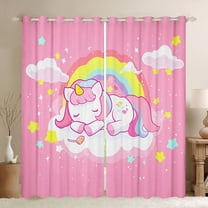 Feelyou Dreamy Unicorn Child Black Out Curtains, Cartoon Stars Rainbow Curtains Pack of 2 (42x63 Each), Girly Pink Animal Bedroom Curtains, Window Curtains Decor